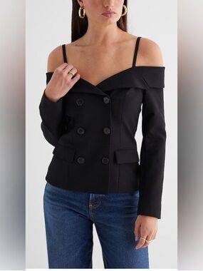 Express Black Off-Shoulder Double-Breasted Blazer Top